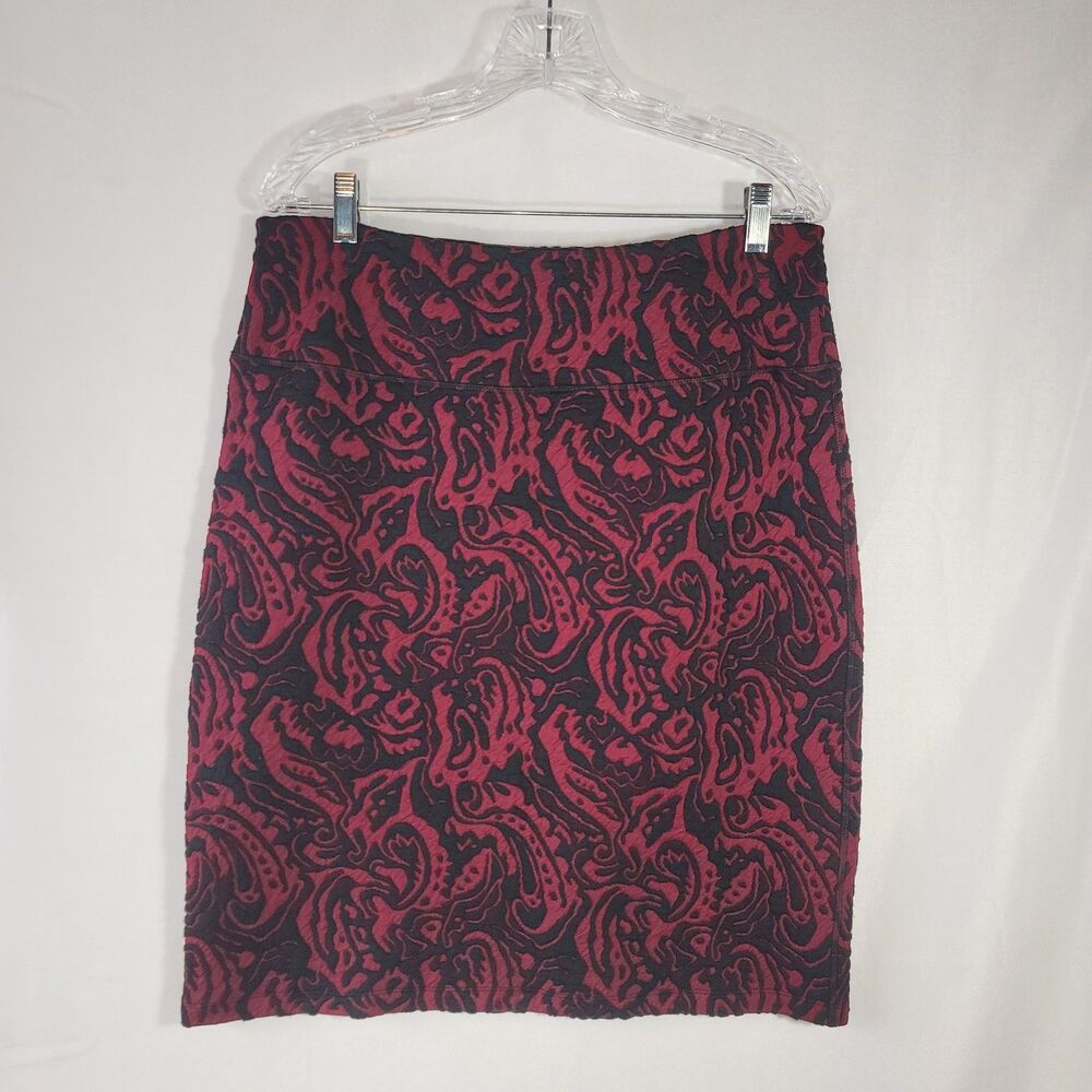 Linea Domani Red & Black Paisley Brocade Jacquard Pencil Skirt - Women’s Size L